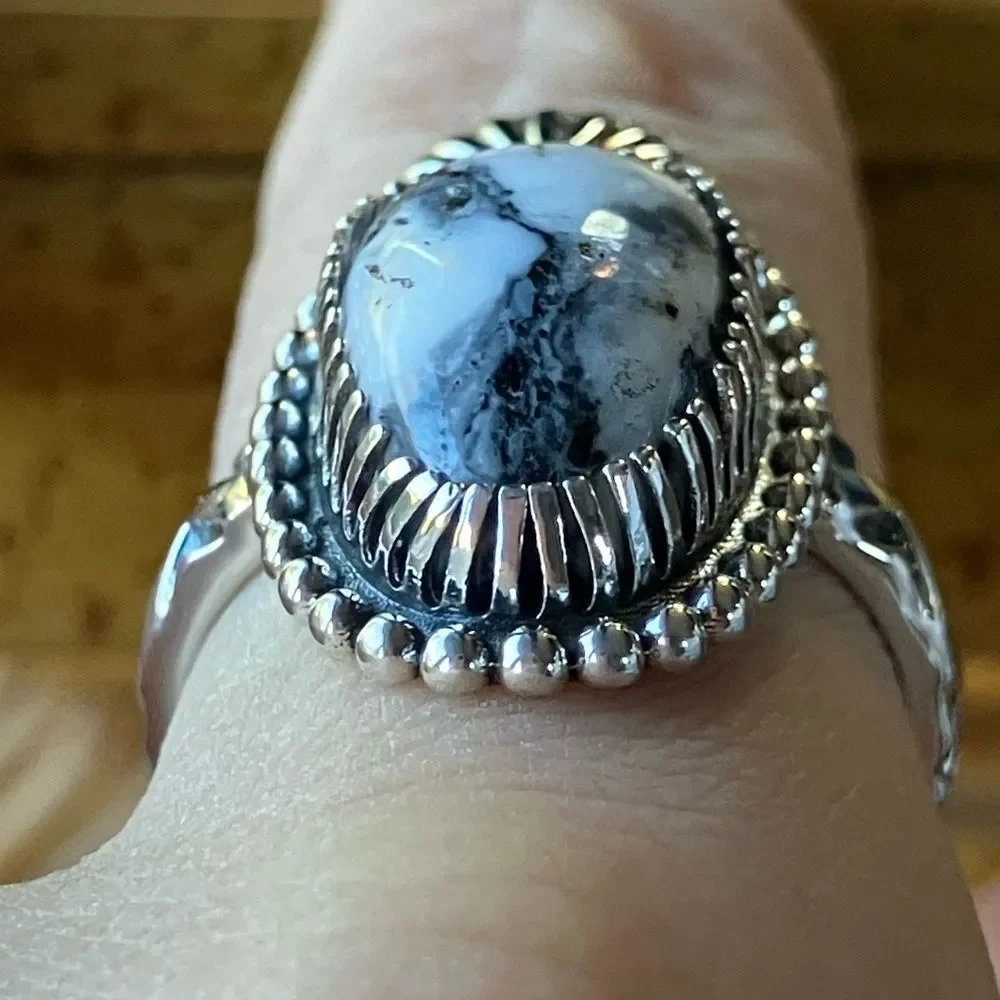 Natural White Buffalo Sterling Silver Ring Size 9.25